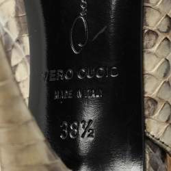 Pre Owned Oscar de la Renta Snakeskin Leather Slingback Bow Peep Toe Sandals 38.5