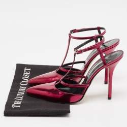 Oscar de la Renta Red Leather Pointed Toe Ankle Strap Pumps Size 38