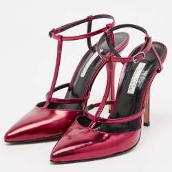 Oscar de la Renta Red Leather Pointed Toe Ankle Strap Pumps Size 38