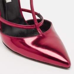 Oscar de la Renta Red Leather Pointed Toe Ankle Strap Pumps Size 38