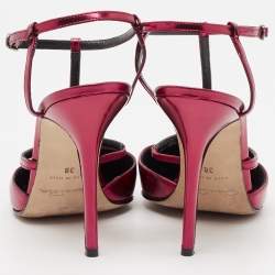 Oscar de la Renta Red Leather Pointed Toe Ankle Strap Pumps Size 38