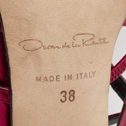 Oscar de la Renta Red Leather Pointed Toe Ankle Strap Pumps Size 38