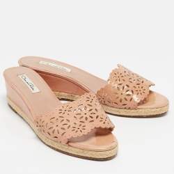 Pre Owned Oscar de la Renta Pink Patent Leather Wedge Sandals Size 39.5