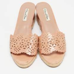 Pre Owned Oscar de la Renta Pink Patent Leather Wedge Sandals Size 39.5