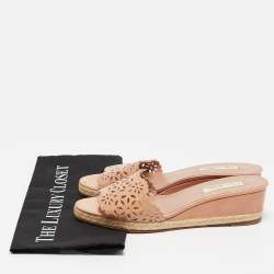 Pre Owned Oscar de la Renta Pink Patent Leather Wedge Sandals Size 39.5