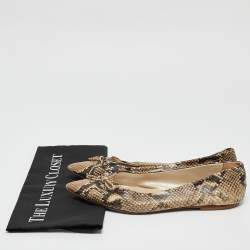 Pre Owned Oscar de la Renta Brown Python Embossed Leather Bow Ballet Flats Size 39