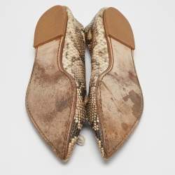 Pre Owned Oscar de la Renta Brown Python Embossed Leather Bow Ballet Flats Size 39