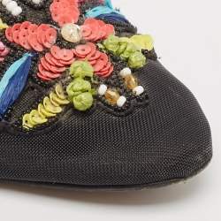Oscar de la Renta Black Mesh And Patent Leather Embellished Flat Mules Size 41