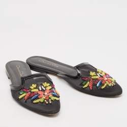 Oscar de la Renta Black Mesh And Patent Leather Embellished Flat Mules Size 41
