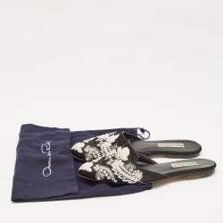 Oscar de la Renta Black Satin Embellished Flat Mule Size 39