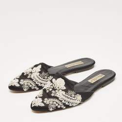 Oscar de la Renta Black Satin Embellished Flat Mule Size 39