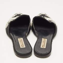 Oscar de la Renta Black Satin Embellished Flat Mule Size 39
