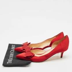 Oscar de la Renta Red Satin Pointed Toe Bow D'orsay Pumps Size 41