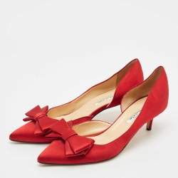 Oscar de la Renta Red Satin Pointed Toe Bow D'orsay Pumps Size 41