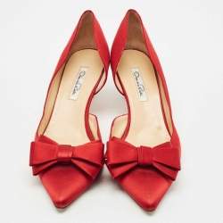 Oscar de la Renta Red Satin Pointed Toe Bow D'orsay Pumps Size 41