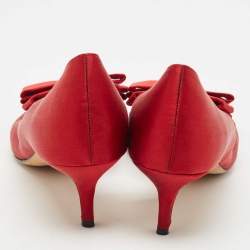 Oscar de la Renta Red Satin Pointed Toe Bow D'orsay Pumps Size 41