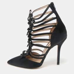 Oscar de la Renta Black Satin  Strappy  Pumps Size 38