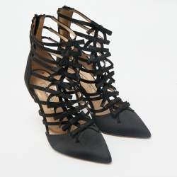 Oscar de la Renta Black Satin  Strappy  Pumps Size 38
