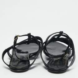 Oscar de la Renta Black Patent Leather and Suede Jenisa Ankle Strap Flats Size 39