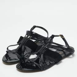 Oscar de la Renta Black Patent Leather and Suede Jenisa Ankle Strap Flats Size 39
