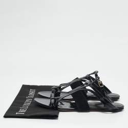Oscar de la Renta Black Patent Leather and Suede Jenisa Ankle Strap Flats Size 39