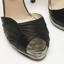 Oscar de la Renta Black Satin Pleated Ankle Strap Sandals Size 38.5