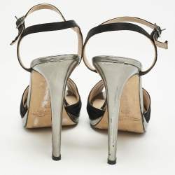 Oscar de la Renta Black Satin Pleated Ankle Strap Sandals Size 38.5