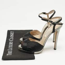 Oscar de la Renta Black Satin Pleated Ankle Strap Sandals Size 38.5
