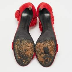 Pre Owned Oscar de la Renta Red Suede Braided Ankle Strap Sandals Size 41