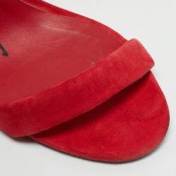 Pre Owned Oscar de la Renta Red Suede Braided Ankle Strap Sandals Size 41