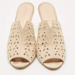 Pre Owned Oscar de la Renta Beige Suede Floral Cut Out Sandals Size 40