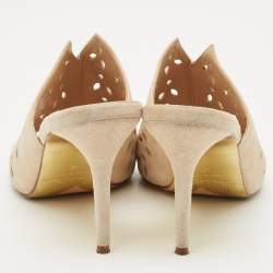 Pre Owned Oscar de la Renta Beige Suede Floral Cut Out Sandals Size 40