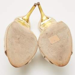 Pre Owned Oscar de la Renta Beige Suede Floral Cut Out Sandals Size 40