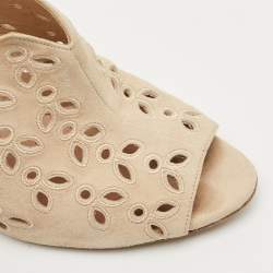 Pre Owned Oscar de la Renta Beige Suede Floral Cut Out Sandals Size 40