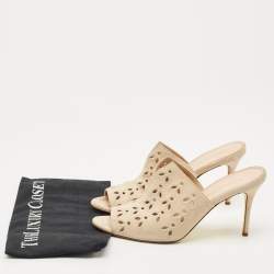 Pre Owned Oscar de la Renta Beige Suede Floral Cut Out Sandals Size 40