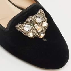 Pre Owned Oscar de la Renta Black Velvet Crystals Embellished Flat Mules Size 41