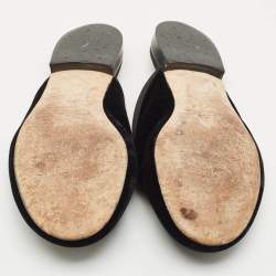 Pre Owned Oscar de la Renta Black Velvet Crystals Embellished Flat Mules Size 41