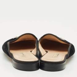 Pre Owned Oscar de la Renta Black Velvet Crystals Embellished Flat Mules Size 41