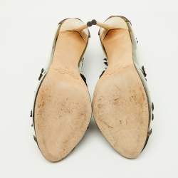 Pre Owned Oscar de la Renta Black PVC, Patent Leather and Mesh Ambria Peep Toe Pumps Size 38