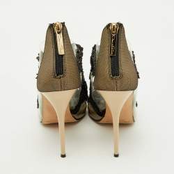 Pre Owned Oscar de la Renta Black PVC, Patent Leather and Mesh Ambria Peep Toe Pumps Size 38