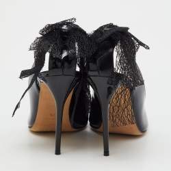 Pre Owned Oscar de la Renta Black Patent Leather Cut Out Bow Pumps Size 37.5