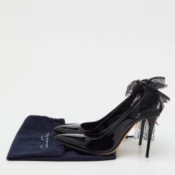Pre Owned Oscar de la Renta Black Patent Leather Cut Out Bow Pumps Size 37.5