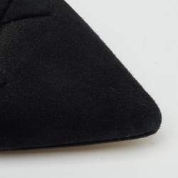 Pre Owned Oscar de la Renta Black/Gold Suede and Leather Bow Accents Flats Size 37