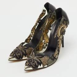 Pre Owned Oscar de la Renta Black Patent Leather and PVC Alyssa Embellished Pointed Toe Pumps Size 40