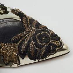 Pre Owned Oscar de la Renta Black Patent Leather and PVC Alyssa Embellished Pointed Toe Pumps Size 40