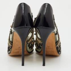 Pre Owned Oscar de la Renta Black Patent Leather and PVC Alyssa Embellished Pointed Toe Pumps Size 40