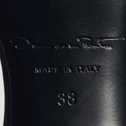 Pre Owned Oscar de la Renta Black Satin Crystal Bow Embellished Ankle Strap Sandals Size 38