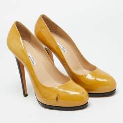 Pre Owned Oscar de la Renta Yellow Patent Leather Round Toe Platform Pumps Size 40.5