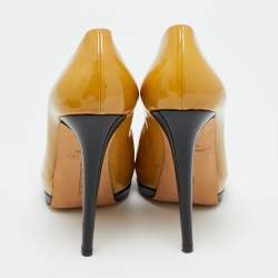 Pre Owned Oscar de la Renta Yellow Patent Leather Round Toe Platform Pumps Size 40.5