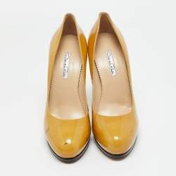 Pre Owned Oscar de la Renta Yellow Patent Leather Round Toe Platform Pumps Size 40.5